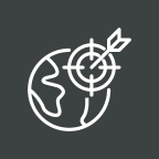 Globe with a target and arrow hitting the bullseye.